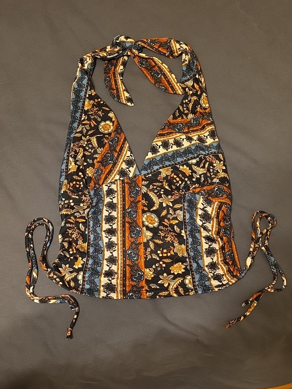 See You Monday Black Multicolor Halter Tie-Neck Camisole